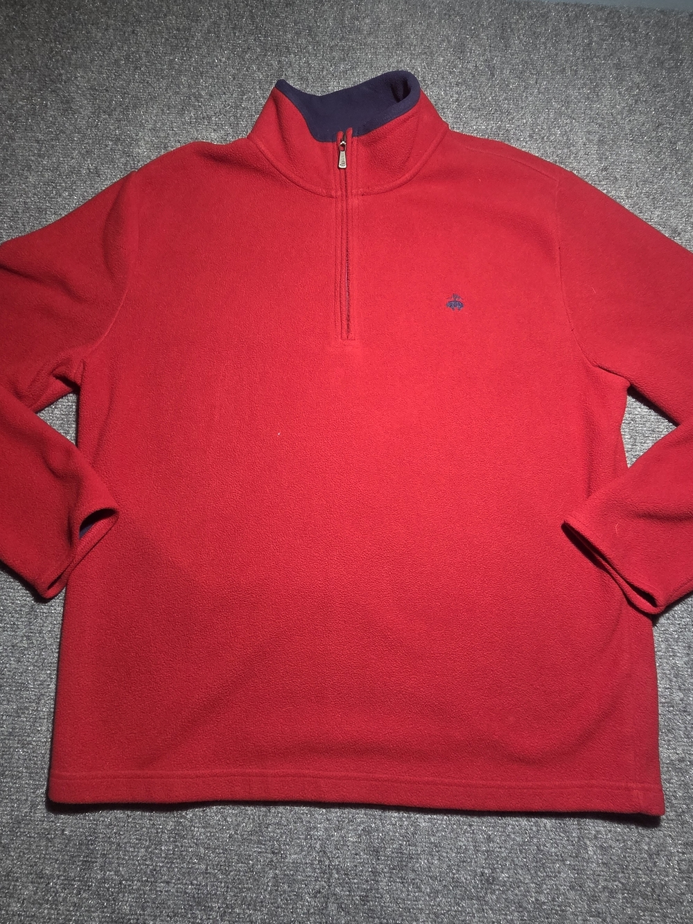 Brooks Brothers 346 Mens XL Fleece Quarter Zip Pullover Sweater Red Fleece
